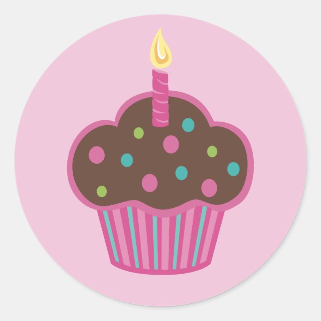Pink Cupcake Party Favour Sticker (Front)