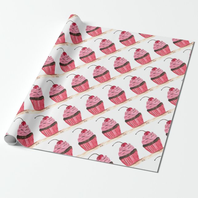 Pink cupcake Pattern Baking Kids baker cake  Wrapping Paper (Unrolled)