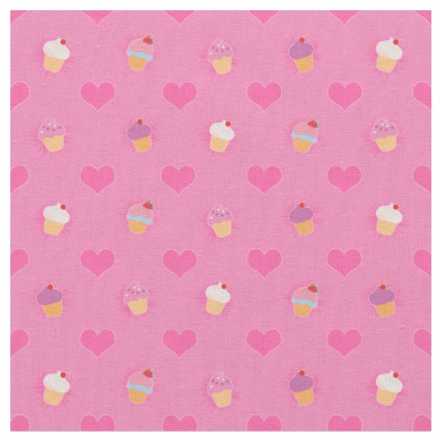 Pink Cupcake Pattern Fabric (Close Up)
