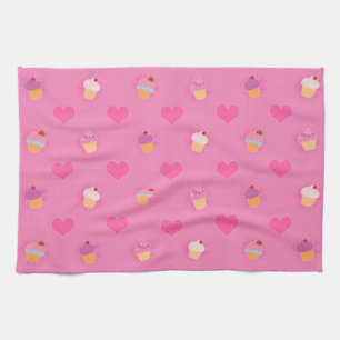 Pink Cupcake Pattern Kitchen Towel