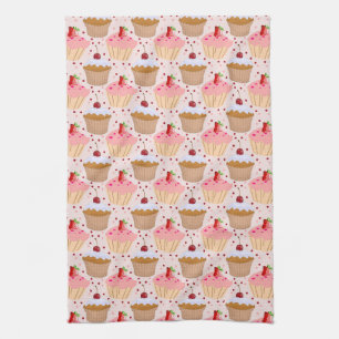 Pink Cupcake Pattern Kitchen Towel