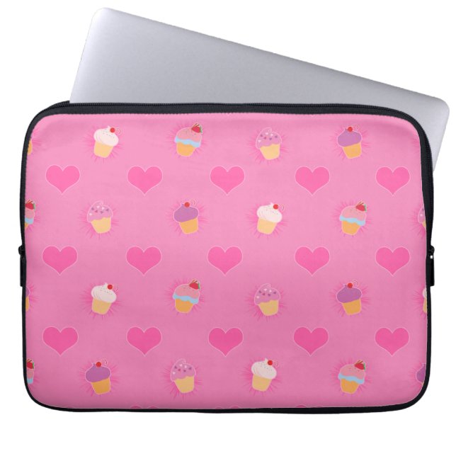 Pink Cupcake Pattern Laptop Sleeve (Front)