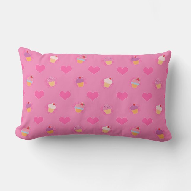 Pink Cupcake Pattern Lumbar Pillow (Front)
