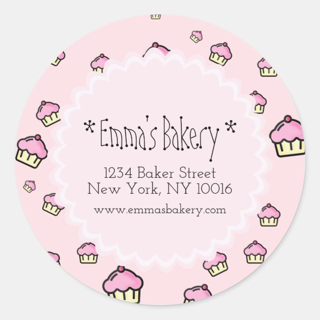 Pink Cupcake Pattern - Round Bakery Sticker (Front)