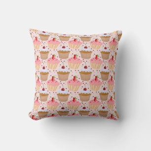 Pink Cupcake Pattern Throw Pillow