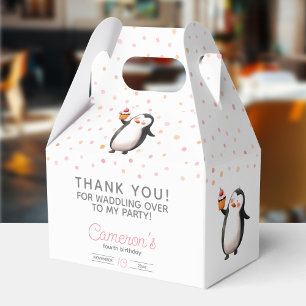 Pink cupcake penguin celebration girl's birthday favor box