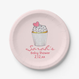 Pink Cupcake Personalized Girl Baby Bridal Shower Paper Plate