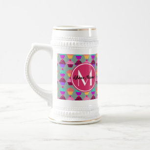 Pink Cupcake Personalized Name, Custom Monogram Beer Stein