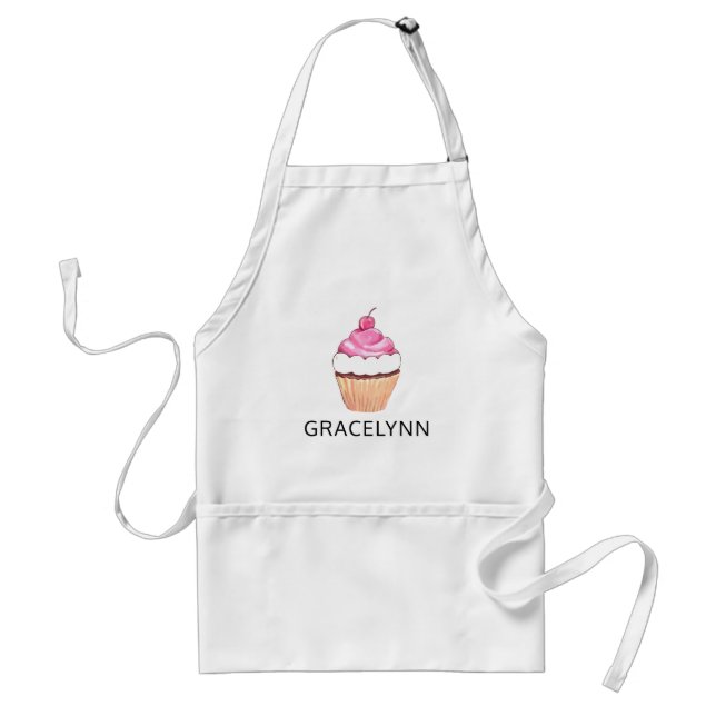 Pink Cupcake Personalized Name Standard Apron (Front)