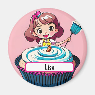 Pink Cupcake Princess With Customizable Nametag Magnet