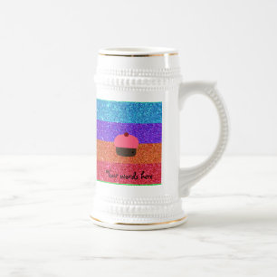 Pink cupcake rainbow glitter beer stein