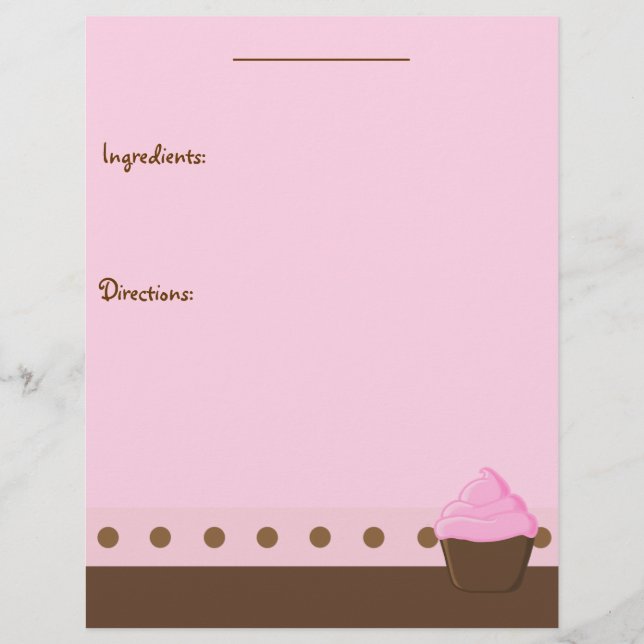 Pink Cupcake Recipe Page (Front)
