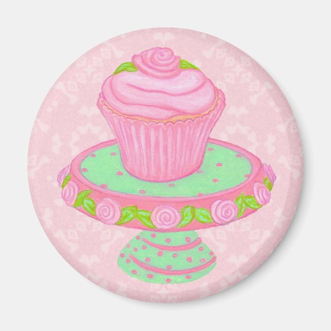 Pink Cupcake Stand Magnet (Front)