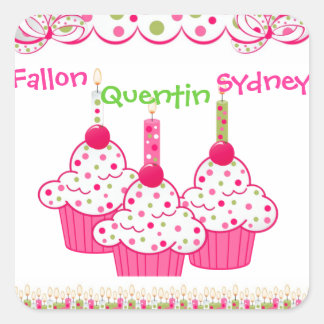 PINK Cupcake Stickets Triplets Square Sticker