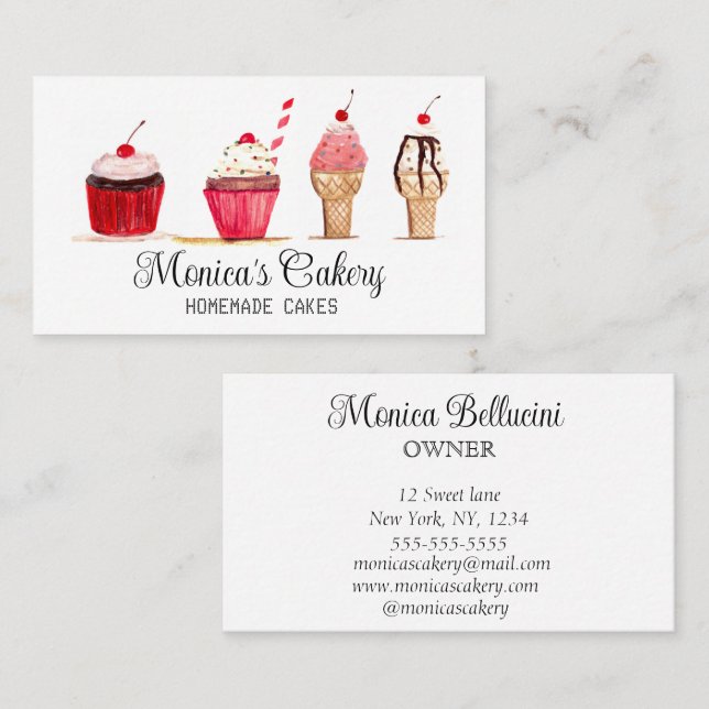 Pink Cupcake Sweet Cakes Bakes Homemade Bakery Business Card (Front/Back)