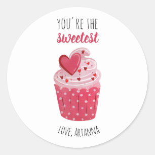 Pink Cupcake Sweetest Valentine Classic Round Sticker