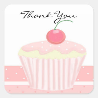 Pink Cupcake Thank You Square Sticker