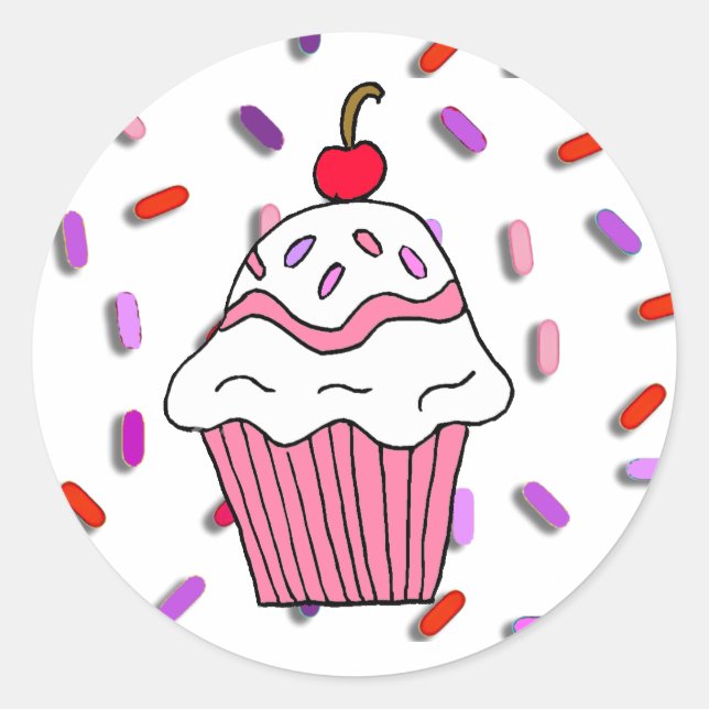 Pink Cupcake with Candy Sprinkles Classic Round Sticker (Front)