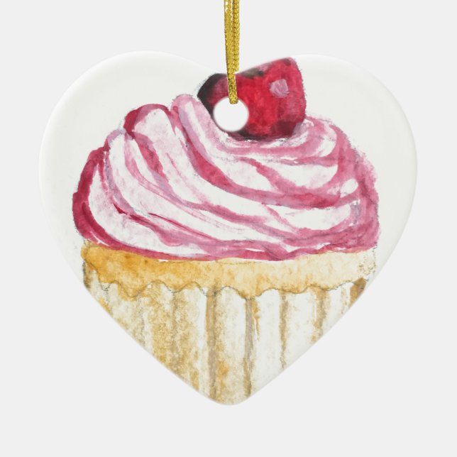 Pink cupcake with cherry ceramic ornament (Front)