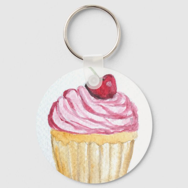 Pink cupcake with cherry keychain (Front)