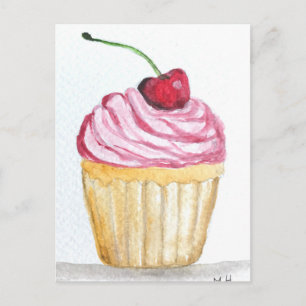Pink cupcake with cherry postcard