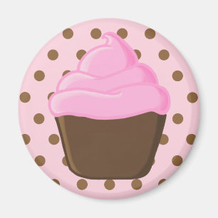 Pink Cupcake with Pink Polka Dots Magnet
