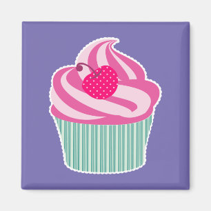 Pink Cupcake WIth Polka Dot Cherry Magnet