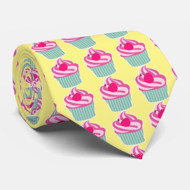 Pink Cupcake WIth Polka Dot Cherry Tie (Rolled)