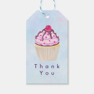 Pink Cupcake with Raspberry on Top Thank You Gift Tags