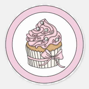 Pink Cupcake with Silver Sprinkles Classic Round Sticker