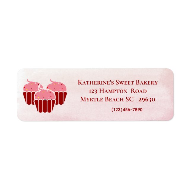 Pink Cupcakes Bakery Return Address Phone Number l (Front)