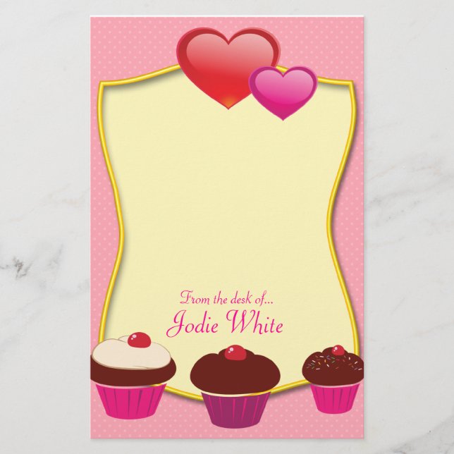 Pink Cupcakes - From the desk of.. Stationery (Front)