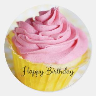 Pink Cupcakes Happy Birthday Classic Round Sticker