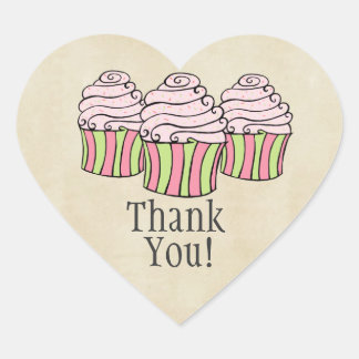 Pink Cupcakes Heart Thank You Label Sticker