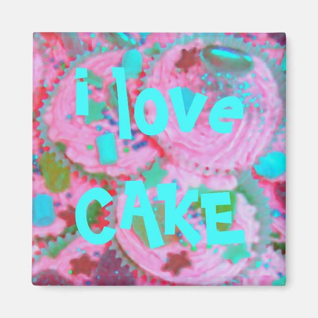Pink Cupcakes 'i love cake'  fridge magnet (Front)