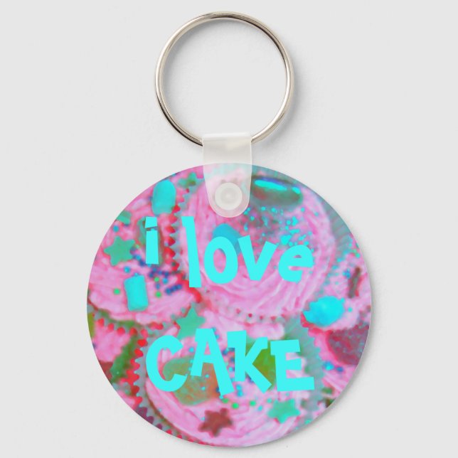 Pink Cupcakes 'i love CAKE' keychain (Front)