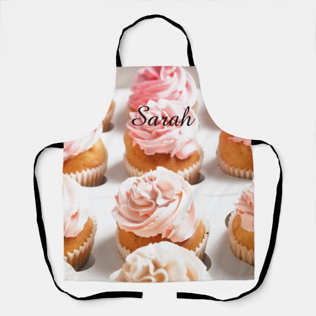 Pink, Cupcakes Kitchen Apron Customizable (Front)