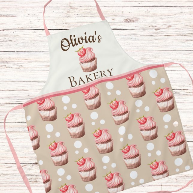 Pink Cupcakes Personalized Bakery Name Apron (Creator Uploaded)