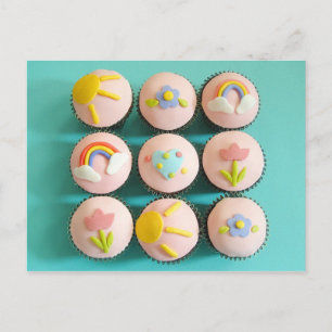 Pink cupcakes with cheerful toppings postcard