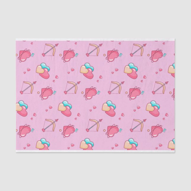 Pink Cupid Arrow Love Heart Pattern Valentines Day Tissue Paper (Front)