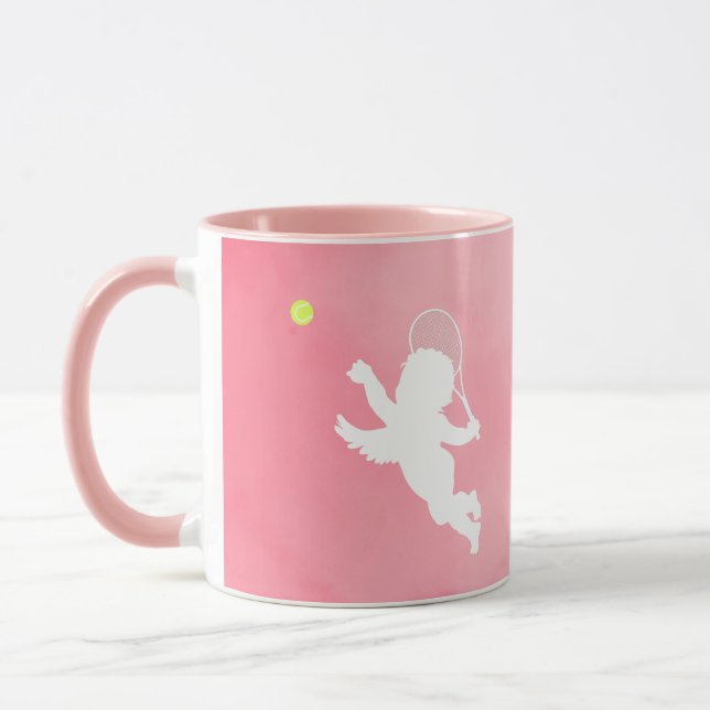 Pink Cupid Tennis Player And Racket With Text Mug (Left)