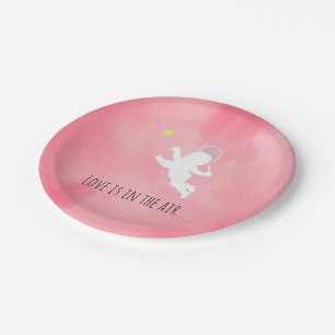Pink Cupid Tennis Player Paper Plate