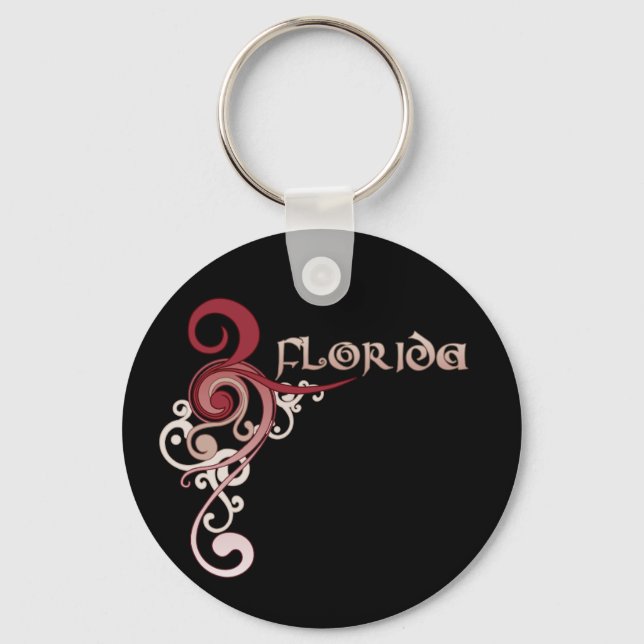 Pink Curly Swirl Florida Keychain Dark (Front)