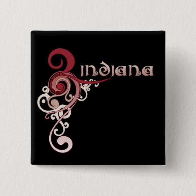 Pink Curly Swirl Indiana Button Dark (Front)