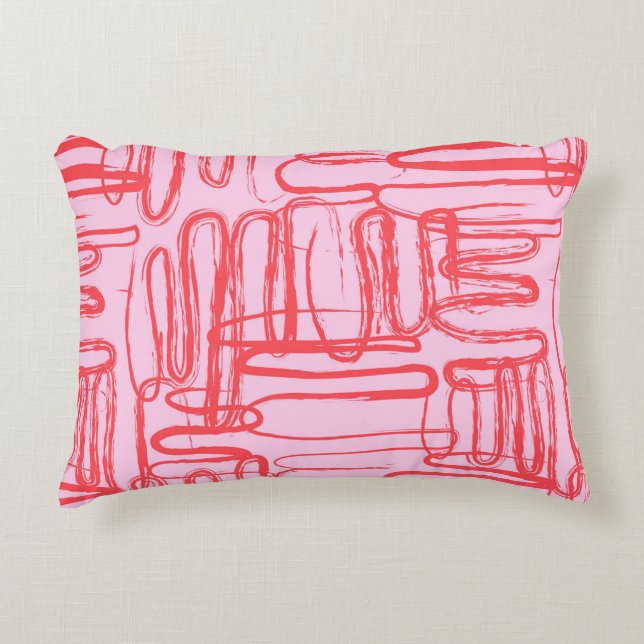 Pink Curve Wavy Squiggle Abstract Modern Accent Pillow (Front)