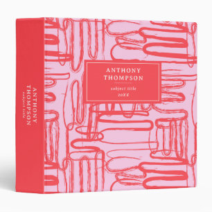 Pink Curve Wavy Squiggle Abstract Modern Binder