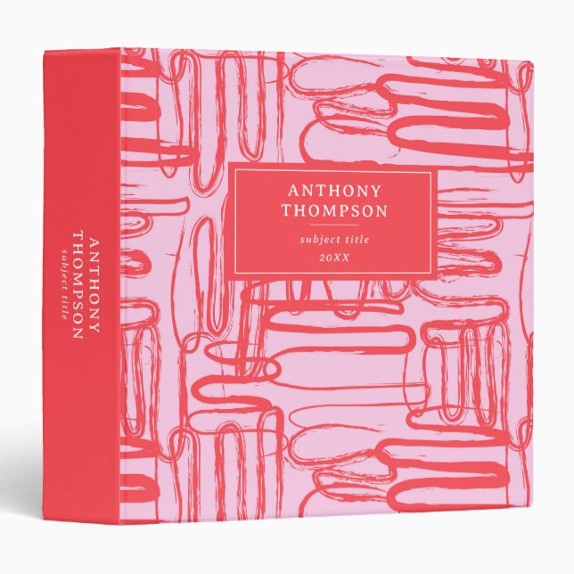 Pink Curve Wavy Squiggle Abstract Modern Binder (Front/Spine)