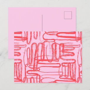 Pink Curve Wavy Squiggle Abstract Modern Holiday Postcard