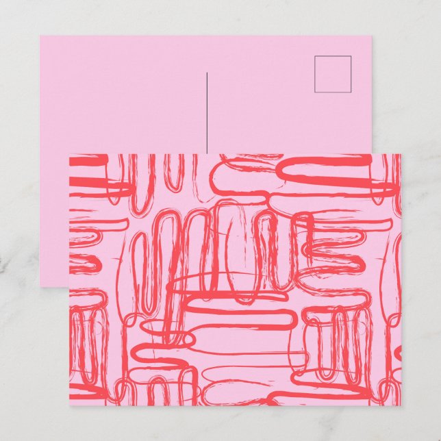 Pink Curve Wavy Squiggle Abstract Modern Holiday Postcard (Front/Back)