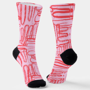 Pink Curve Wavy Squiggle Abstract Modern Socks